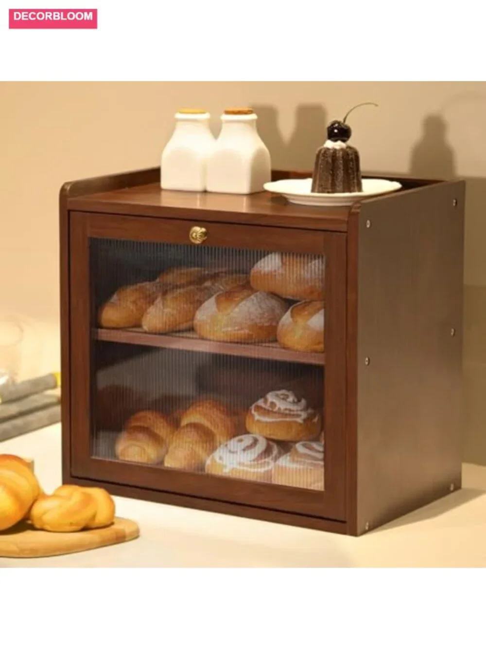 Solid Pine Wood Bread Box with Acrylic Window and Magnetic Latch